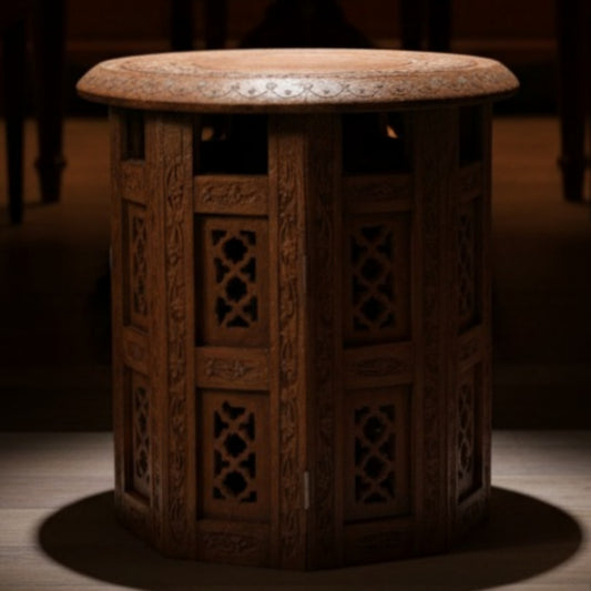 Antique Teakwood Kashmiri Foldable Table in Pair | Decorative Wooden Accent Set | Made in 1971