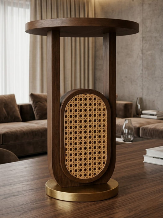 Teakwood Side Table with Cane Work | Decorative Wooden Accent Table