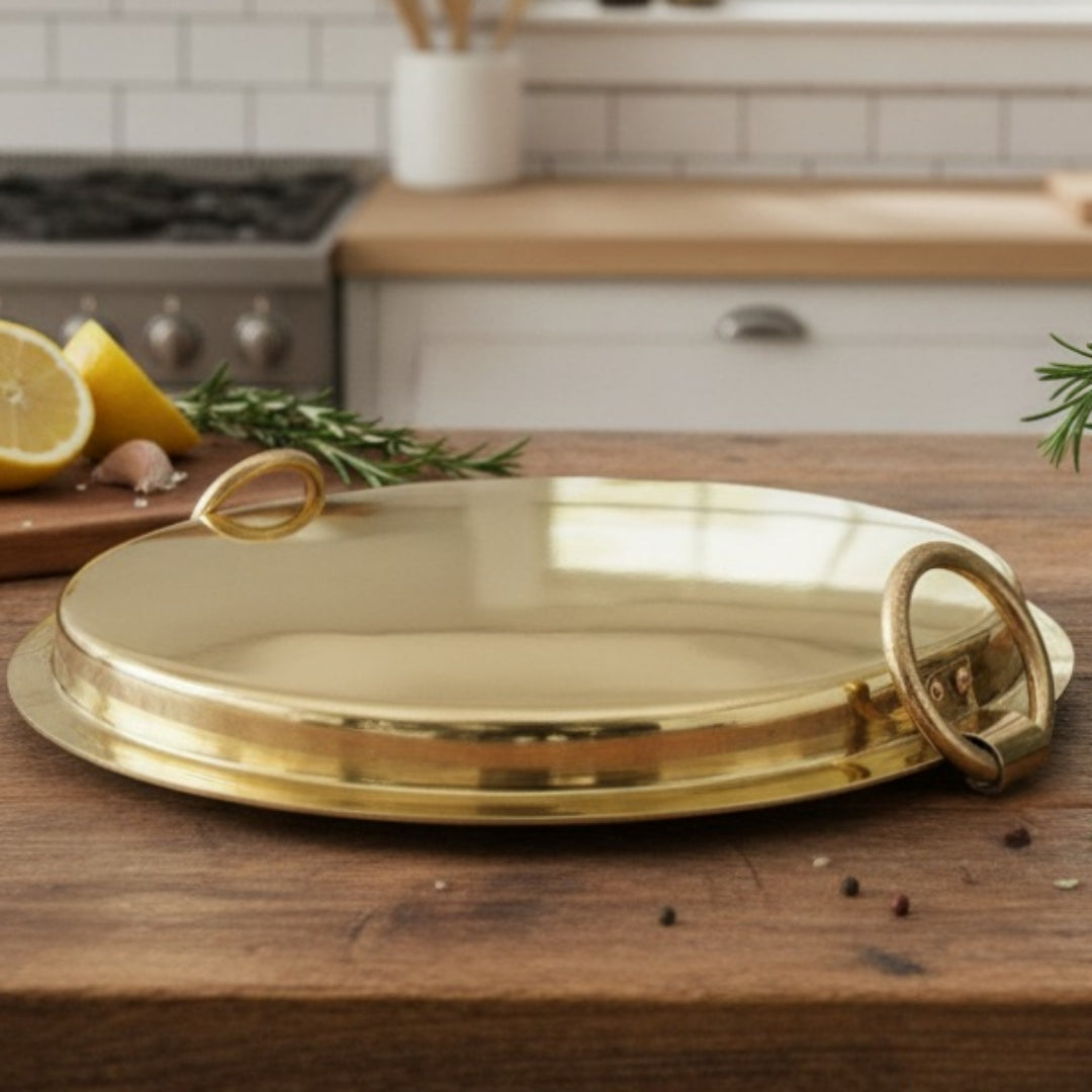 Brand New Brass Dosa Tawa | Pital Traditional Cooking Tawa with Kalai - Bombay Antiques