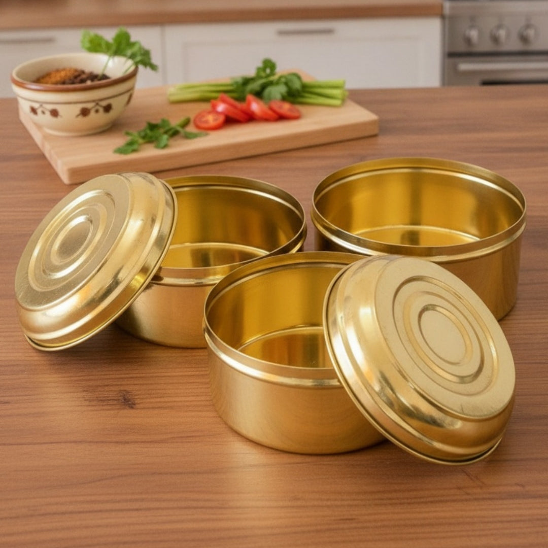 Brand New Brass Laddu box Set of 3 - Storage - Bombay Antiques
