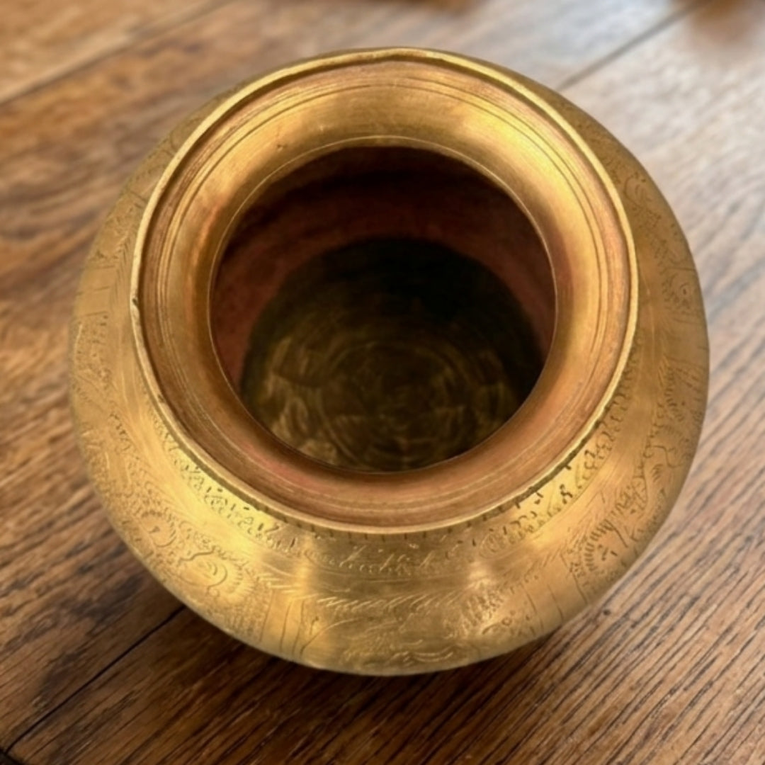 Antique Peetal Engraved Kalash | Pure Brass Decorative Vessel | Made in 1961