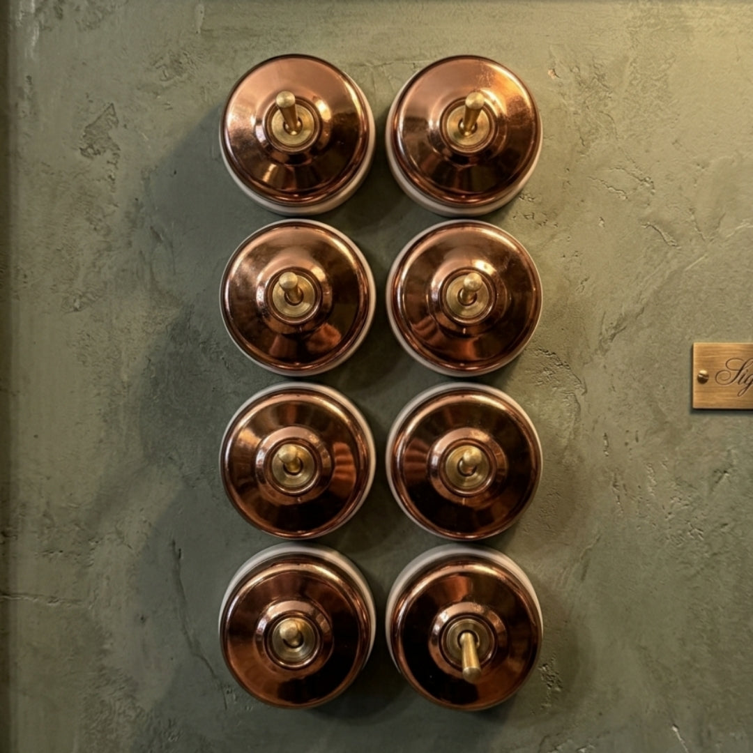 Vintage Rose Gold & Brass Smooth Dome Toggle Switch Panel | Antique Dual-Tone Decorative Wall Switch