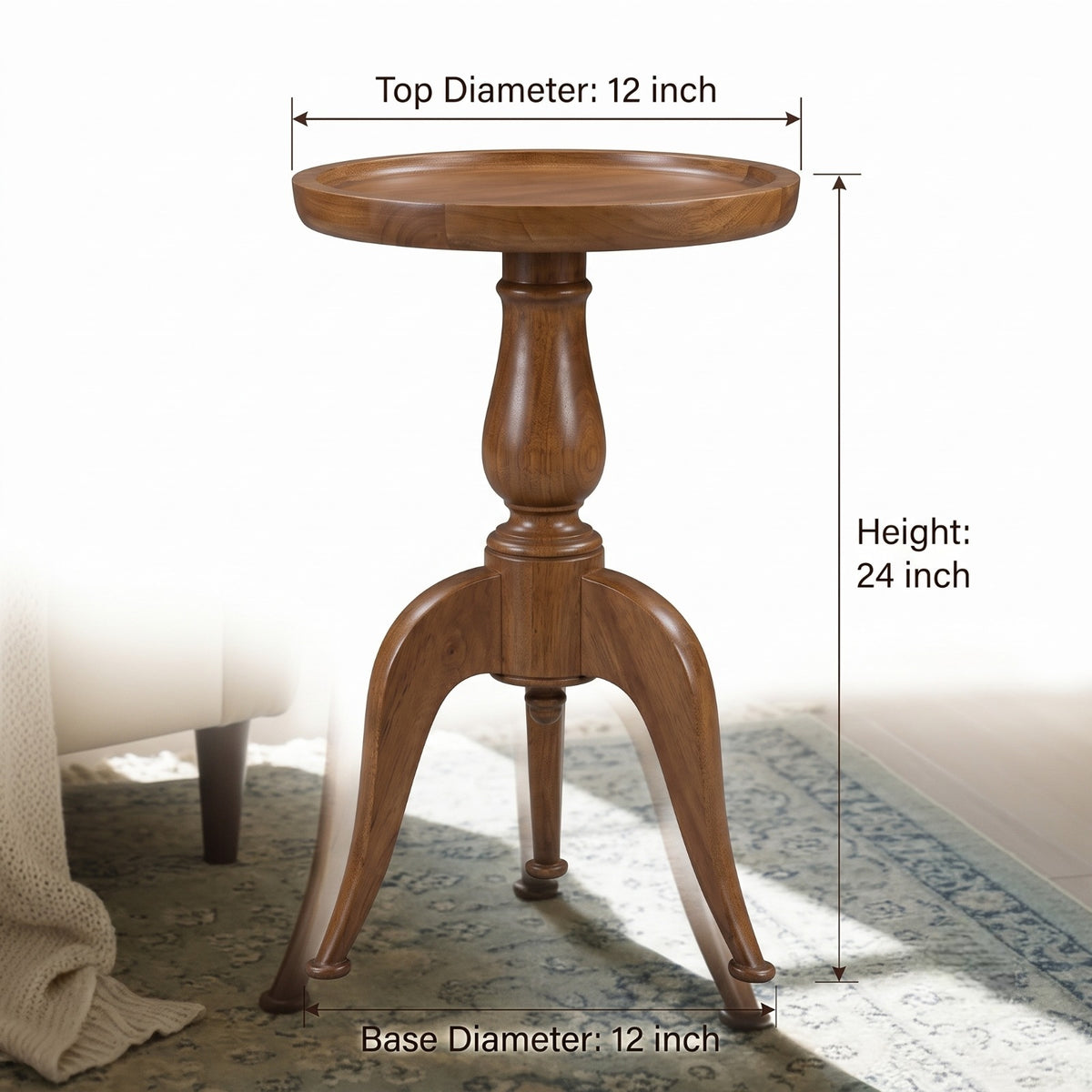 1995 Antique Teakwood Round Pedestal Table Pair | Coffee Table or Plant Stand - Bombay Antiques