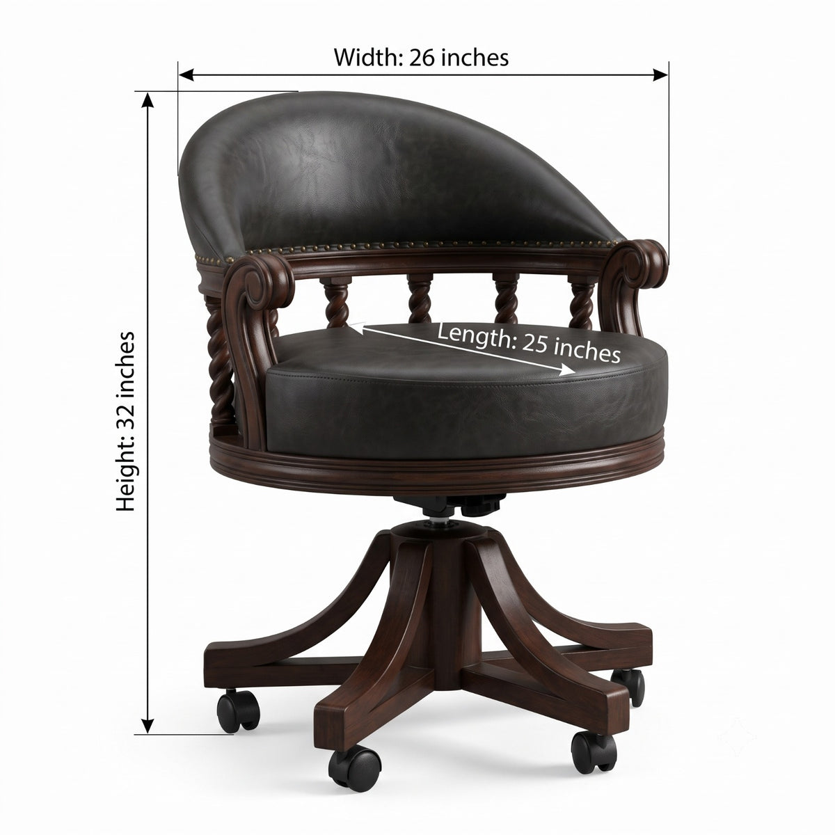 Sagwan Teak Wood Barley Twist Captain's Revolving Chair | Solid Teak Black Swivel Desk Chair | Inspired by 1880s Victorian Colonial Design - Bombay Antiques