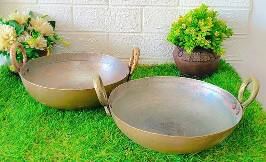 Antique Brass Cooking Kadai in Pair | Pital Cooking Items | Kitchen Utensils