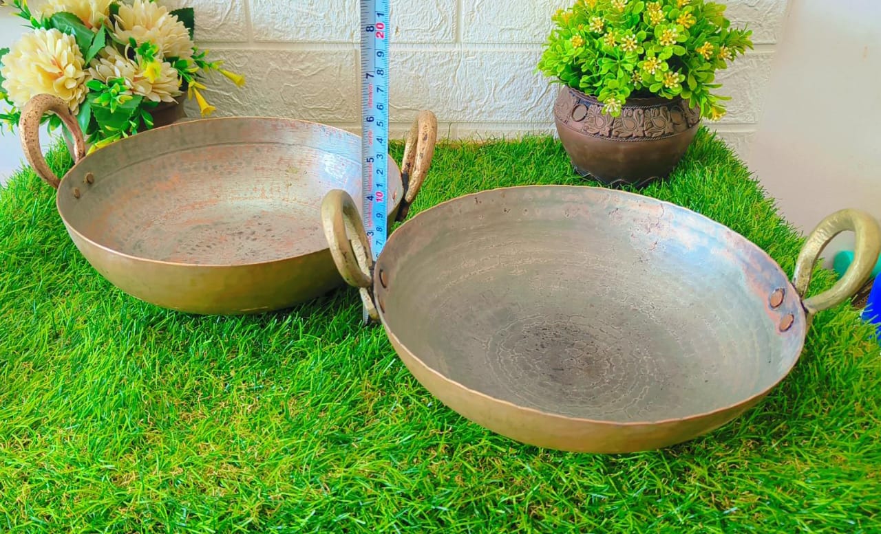 Antique Brass Cooking Kadai in Pair | Pital Cooking Items | Kitchen Utensils