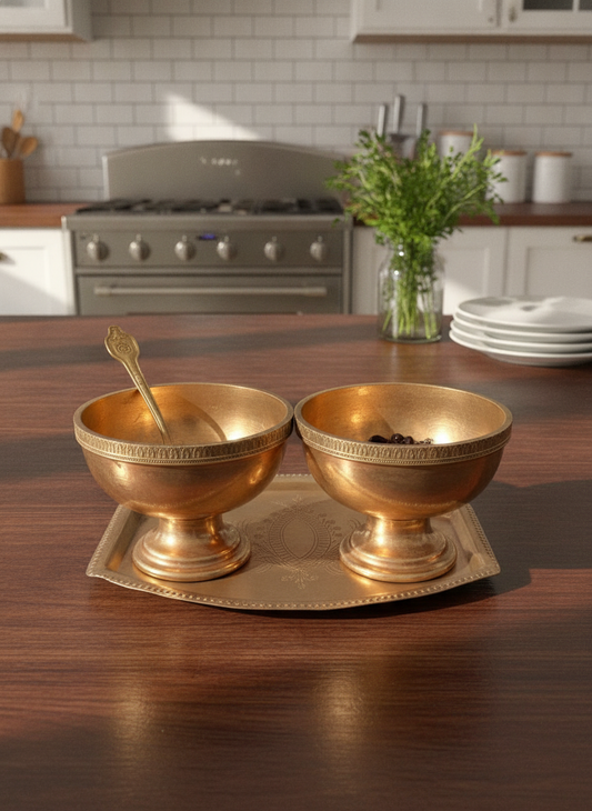 Antique Peetal Dessert Set with Tray | Pure Brass Serving Set | Made in 1971
