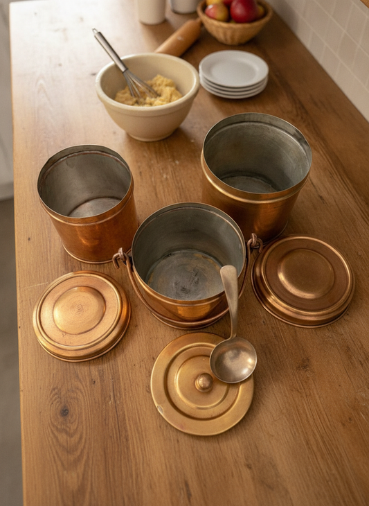 Antique Peetal Storage Box Set of 3 with Spoon | Pure Brass Decorative Storage Containers | Made in 1970
