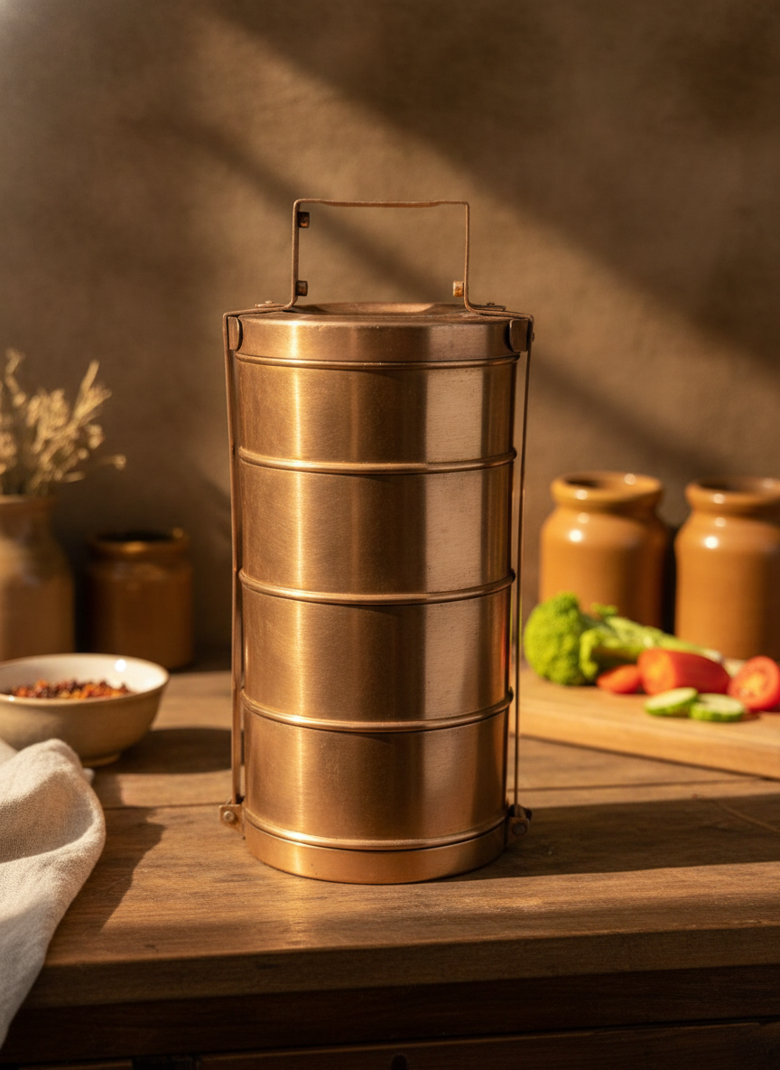 Antique Peetal Tiffin Carrier | Pure Brass Multi-Tier Storage Container | Made in 1966