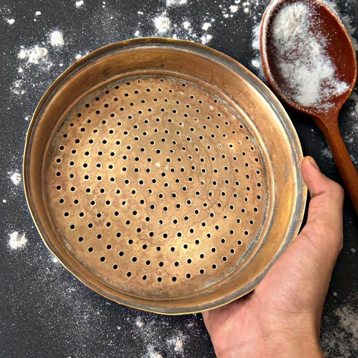 Antique Brass Colander in Pair | Traditional Kitchen & Table Collection