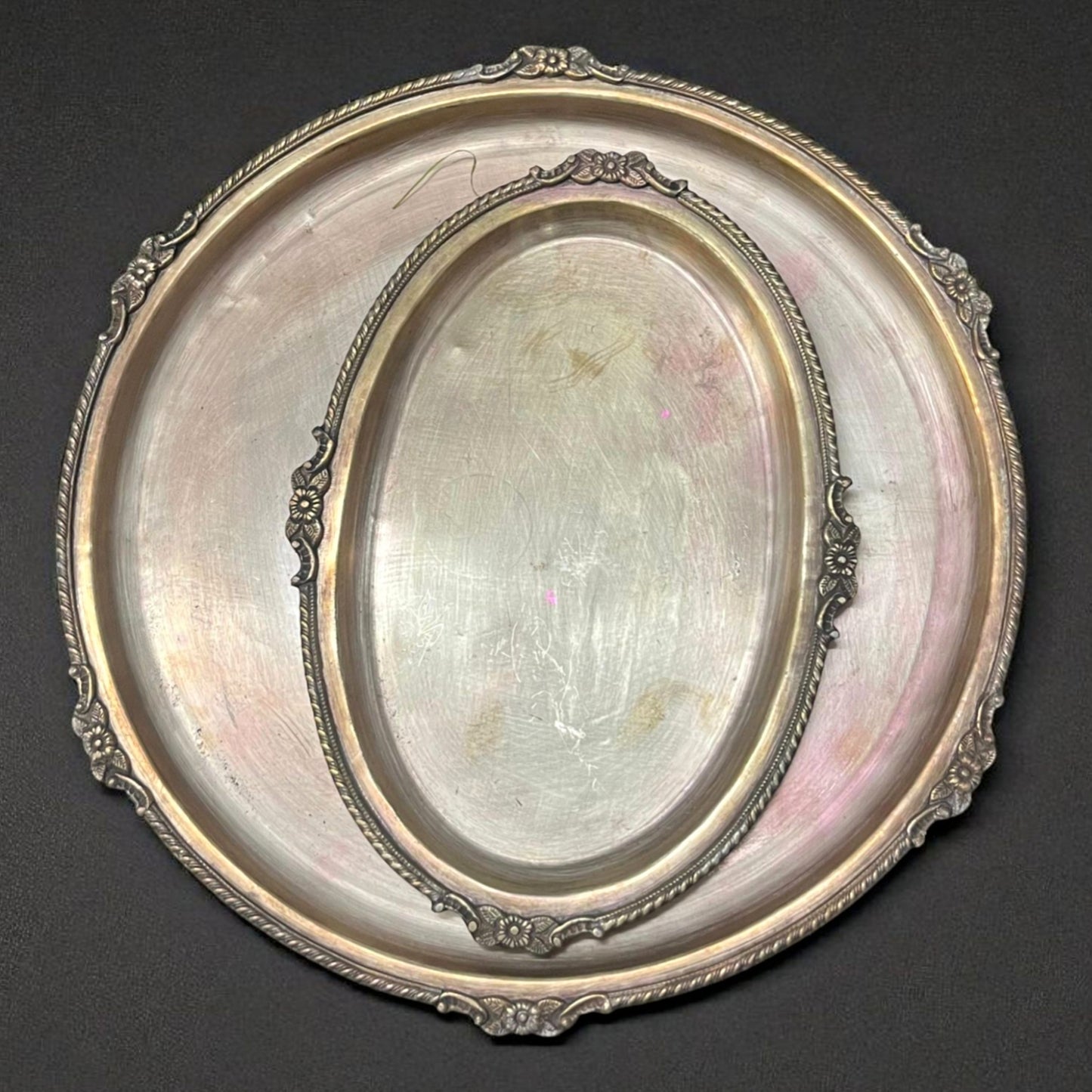 Antique Brass Tray & Plate | Traditional Serving Pair