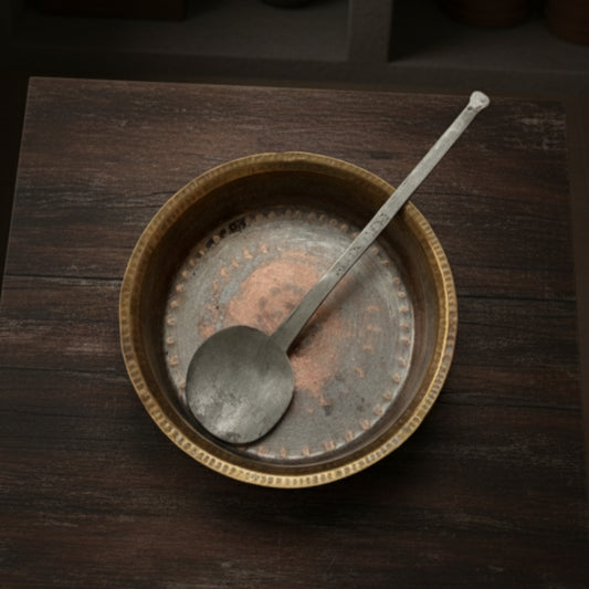 1980 Antique Brass Langadi with Ladle | Traditional Cooking Utensil