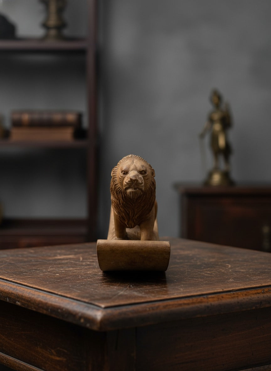 1982 Antique Sandalwood Lion | Traditional Hand-Carved Décor Piece