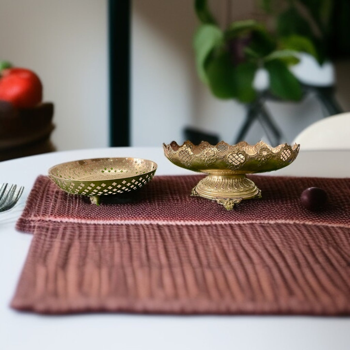 Antique Brass Fruit Bowl Pair | Traditional Pital Bartan | Classic Serveware Set