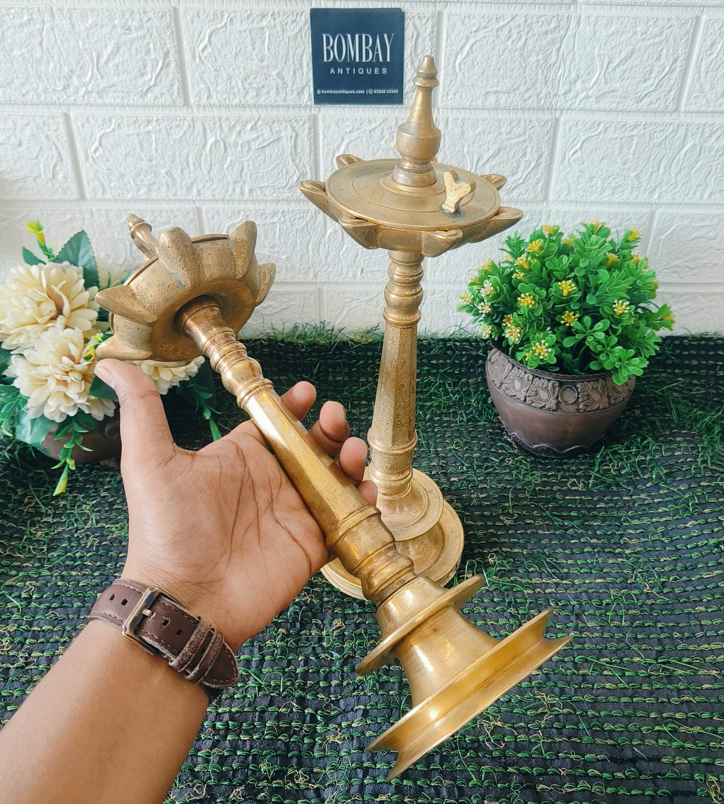Antique Brass Rare Samay with Lid in Pair | Pital Lamps | Traditional Diya