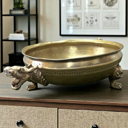 Antique Brass Dragon Urli | Pital Traditional Decor Urli
