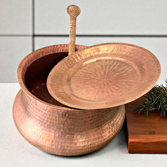 Antique Copper Deg with Lid & Ladle | Traditional Cooking & Storage Vessel