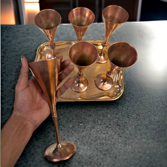 Antique Brass Refreshments Set | Tall Pital Glasses with Serving Tray