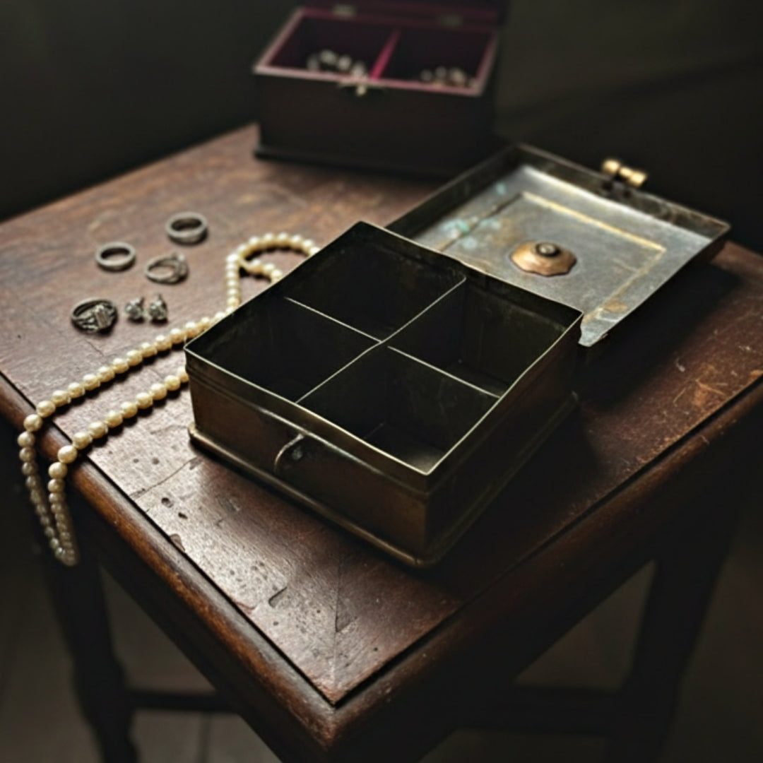 1975 Antique Brass Jewellery Box | Traditional Storage & Décor Piece