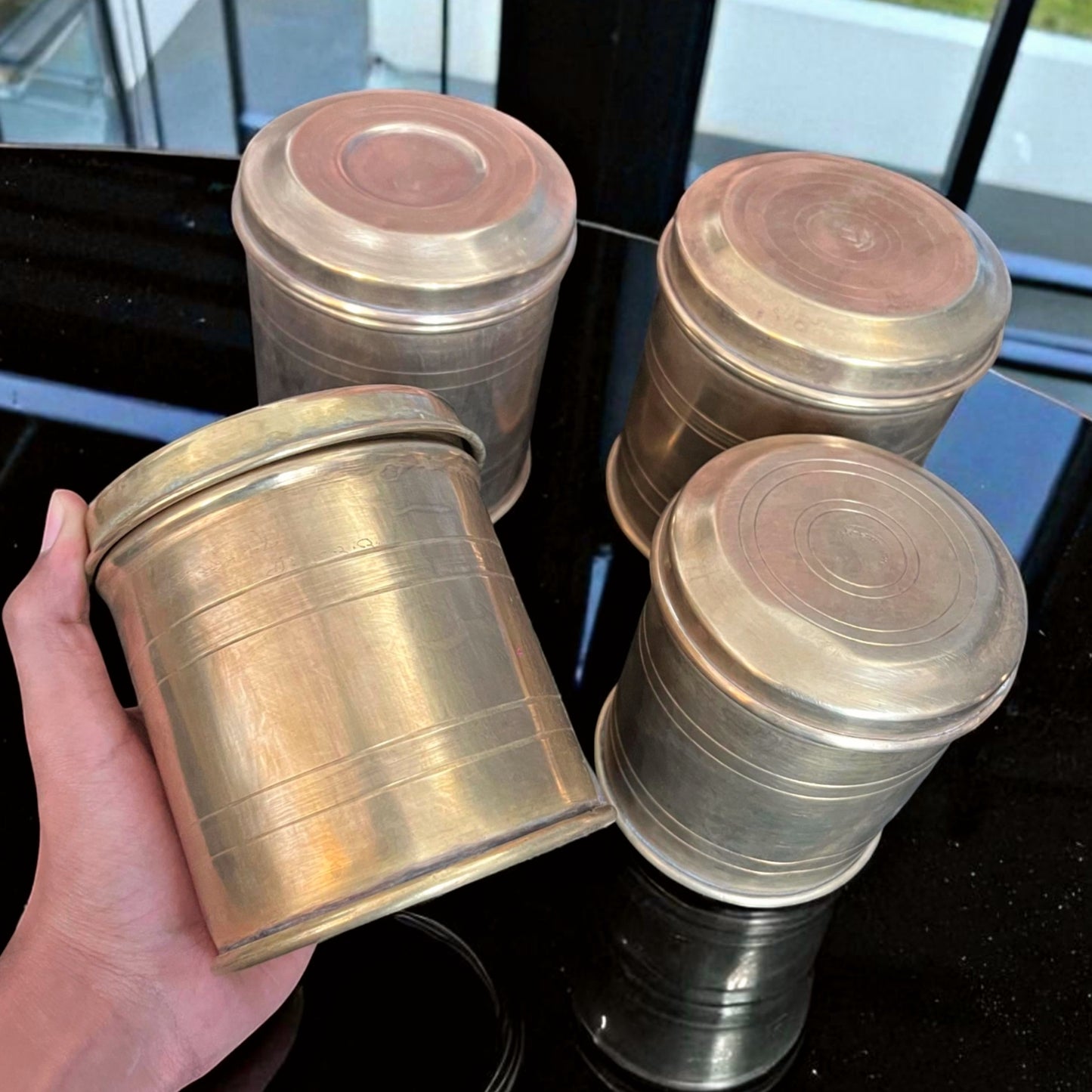 Antique Brass Dabba Set of 4 | Pital Traditional Storage Boxes