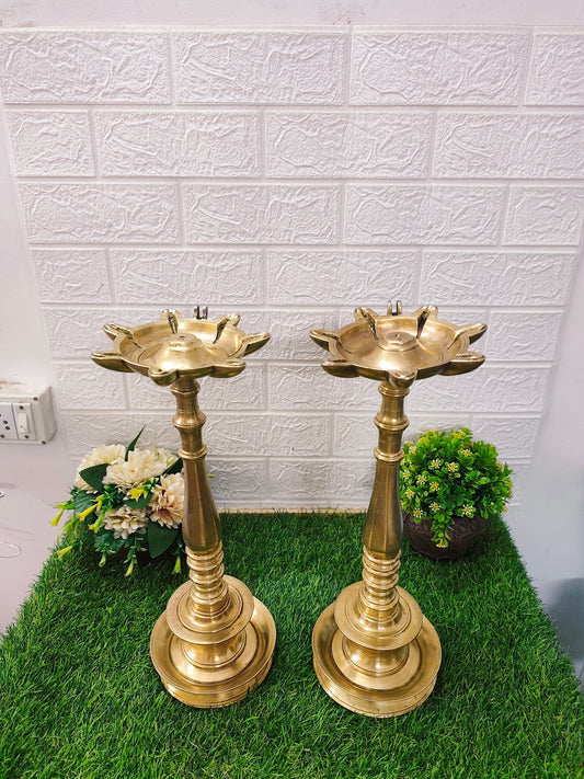 Antique Brass Samay in Pair - Oil Lamps - Bombay Antiques