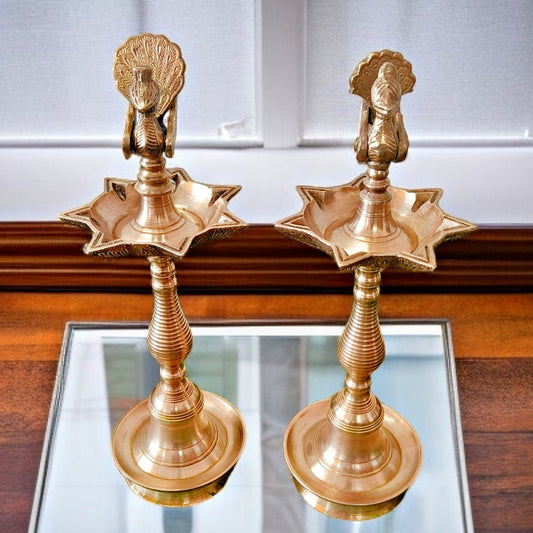 Antique Brass Samay in Pair | Temple-Style Diyas | Antiques