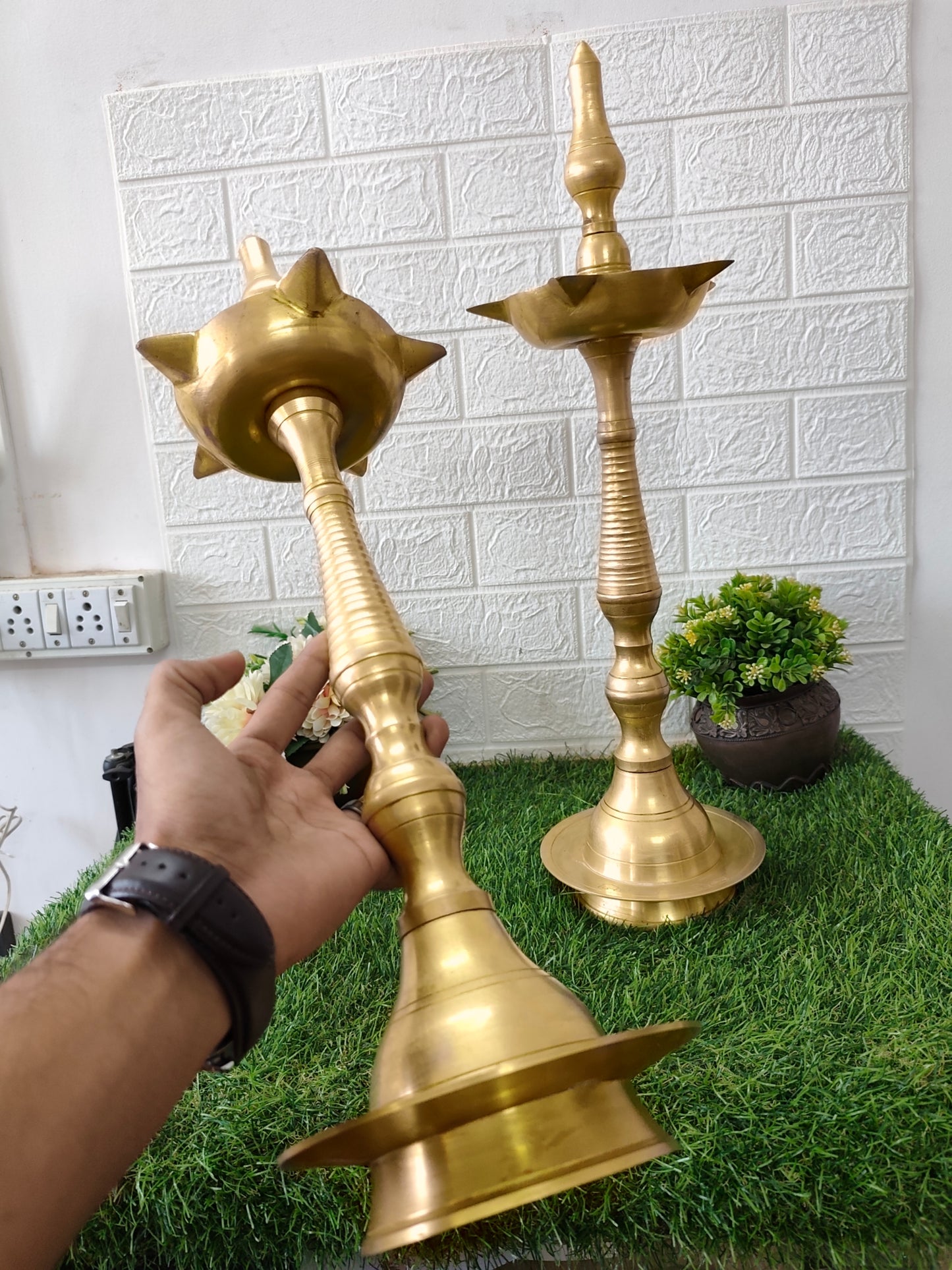 Vintage Brass Samay in Pair - Oil Lamp - Bombay Antiques
