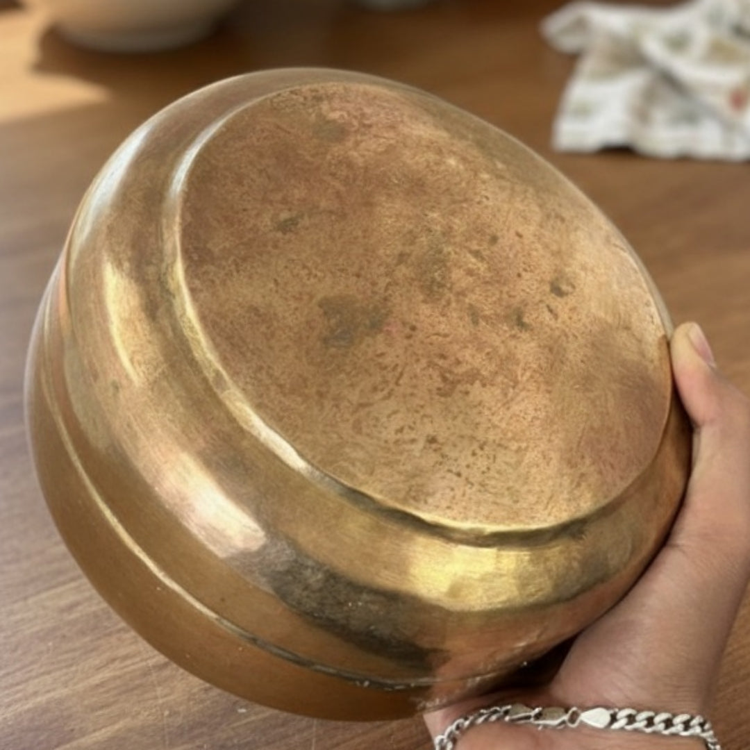 1979 Antique Brass Chapati Box | Compact Brass Roti Storage Container