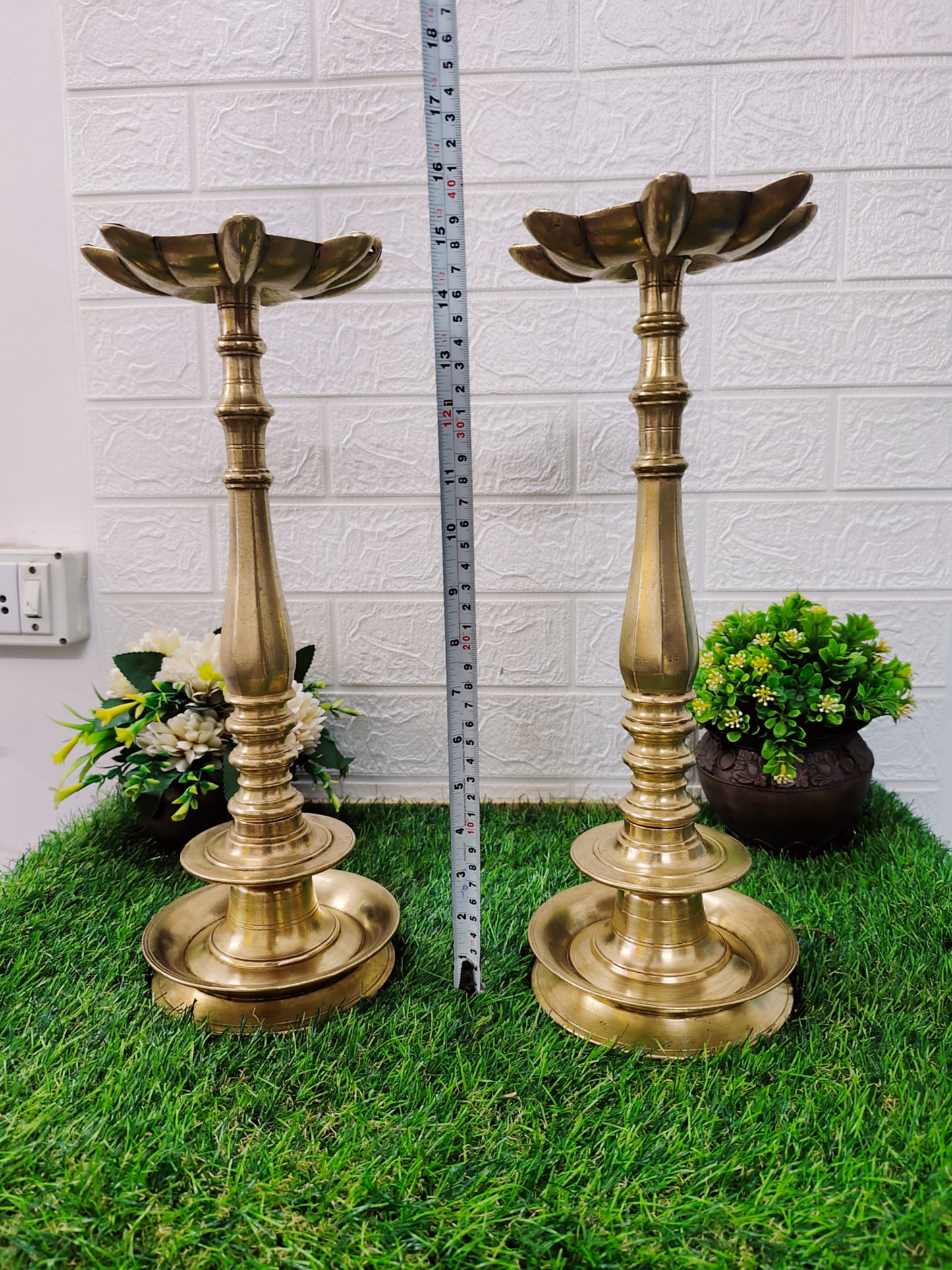 Antique Brass Samay in Pair - Oil Lamps - Bombay Antiques