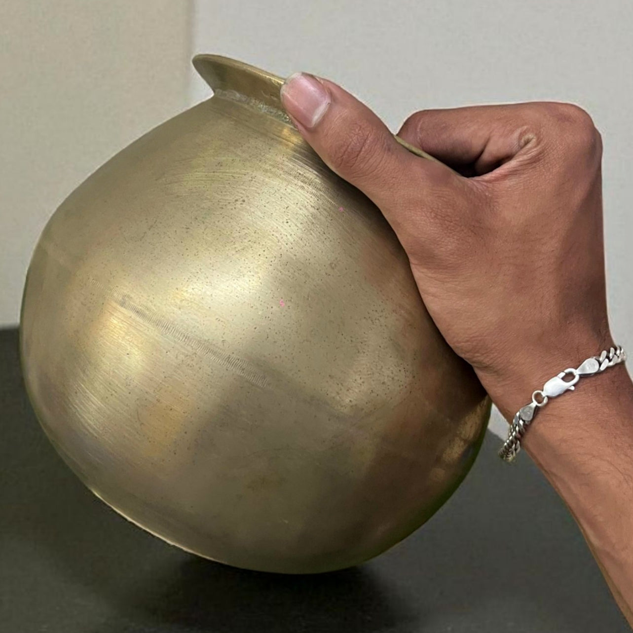 Antique Brass Patila with Lid & Ladle | Traditional Cooking Handi
