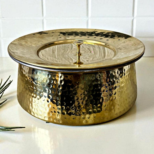 2.5L Brand New Brass Cooking Bowl with Lid | Traditional Kitchen & Dining Utensil