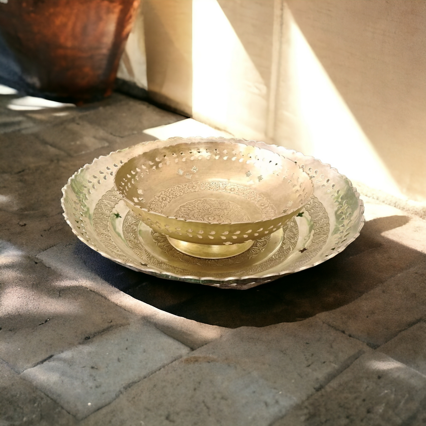 Antique Brass Serving Plates - Fruit Plates in Pair