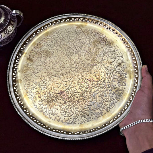 Antique Brass Engraved Plate | Traditional Brass Thali for Serving & Home Décor