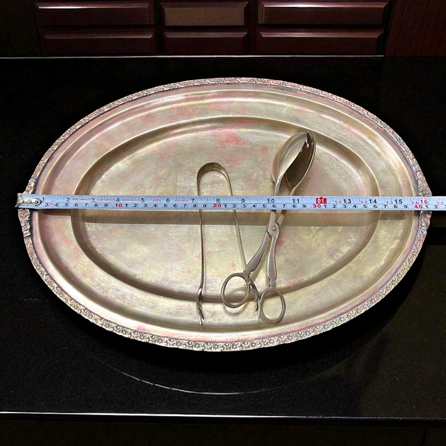 Antique Brass Tray with 2 Tong | Pital Traditional Serving & Decor