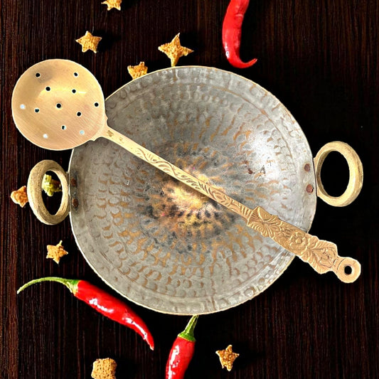 Antique Brass Kadai with Ladle | Traditional Pital Cooking Vessel