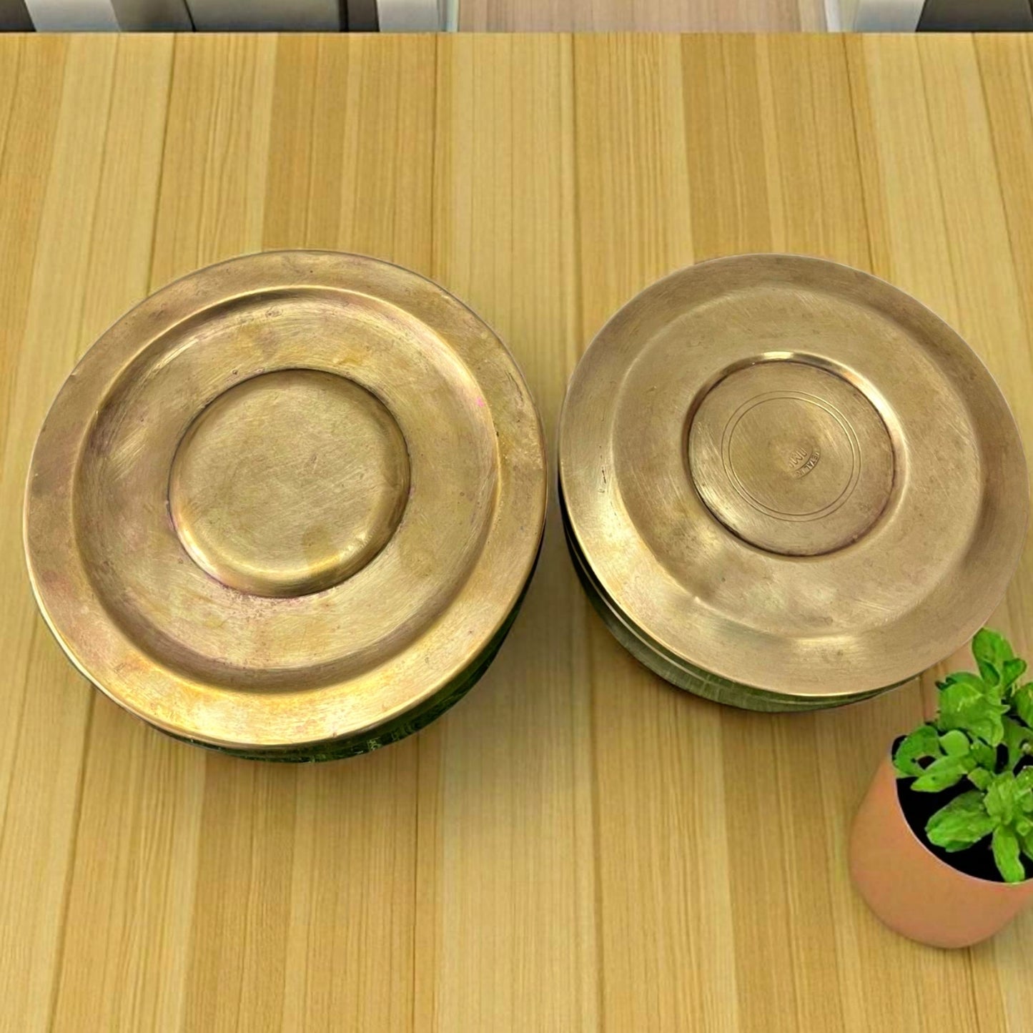 Antique Brass Dabba Set | Traditional Kitchen Storage Containers Pair