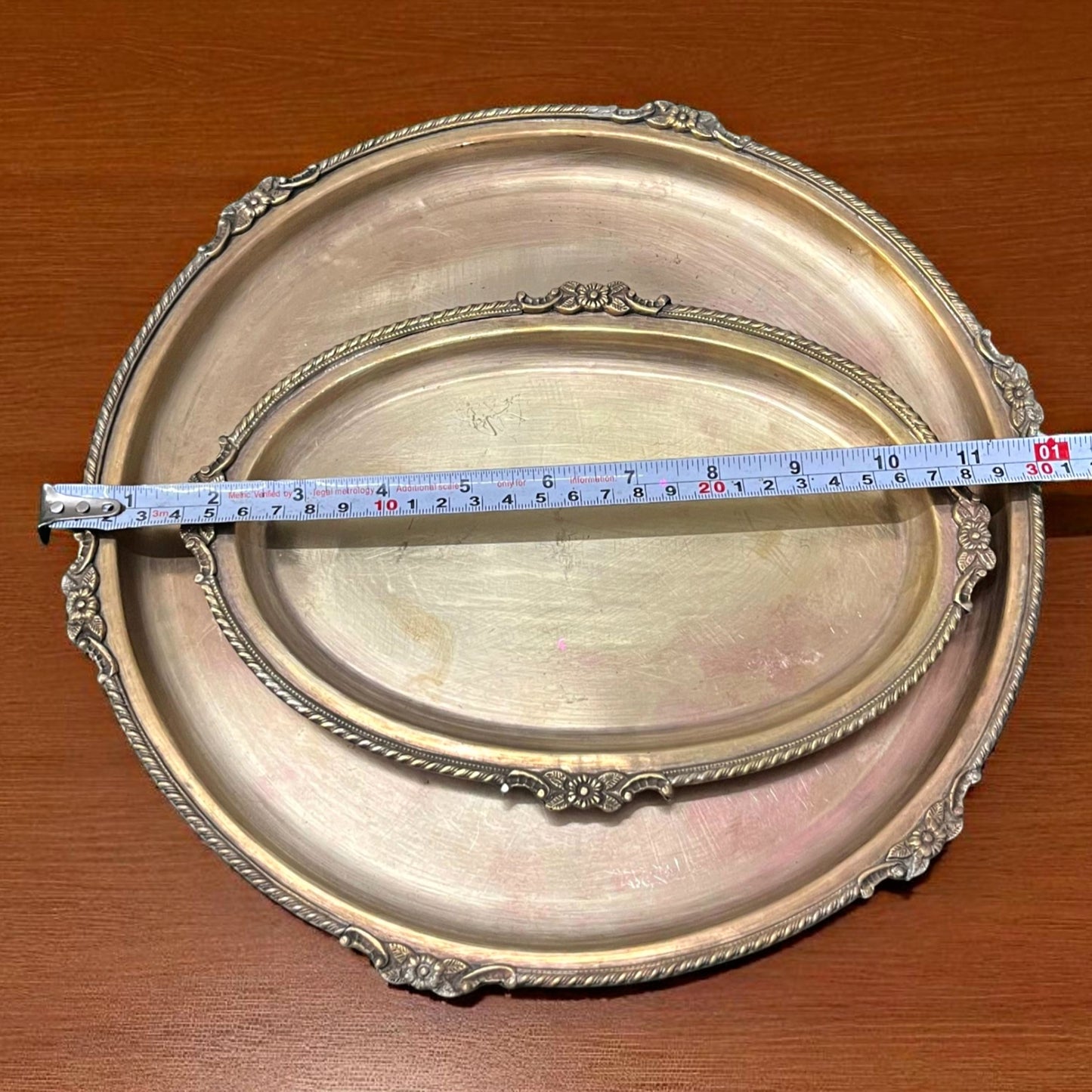 Antique Brass Tray & Plate | Traditional Serving Pair