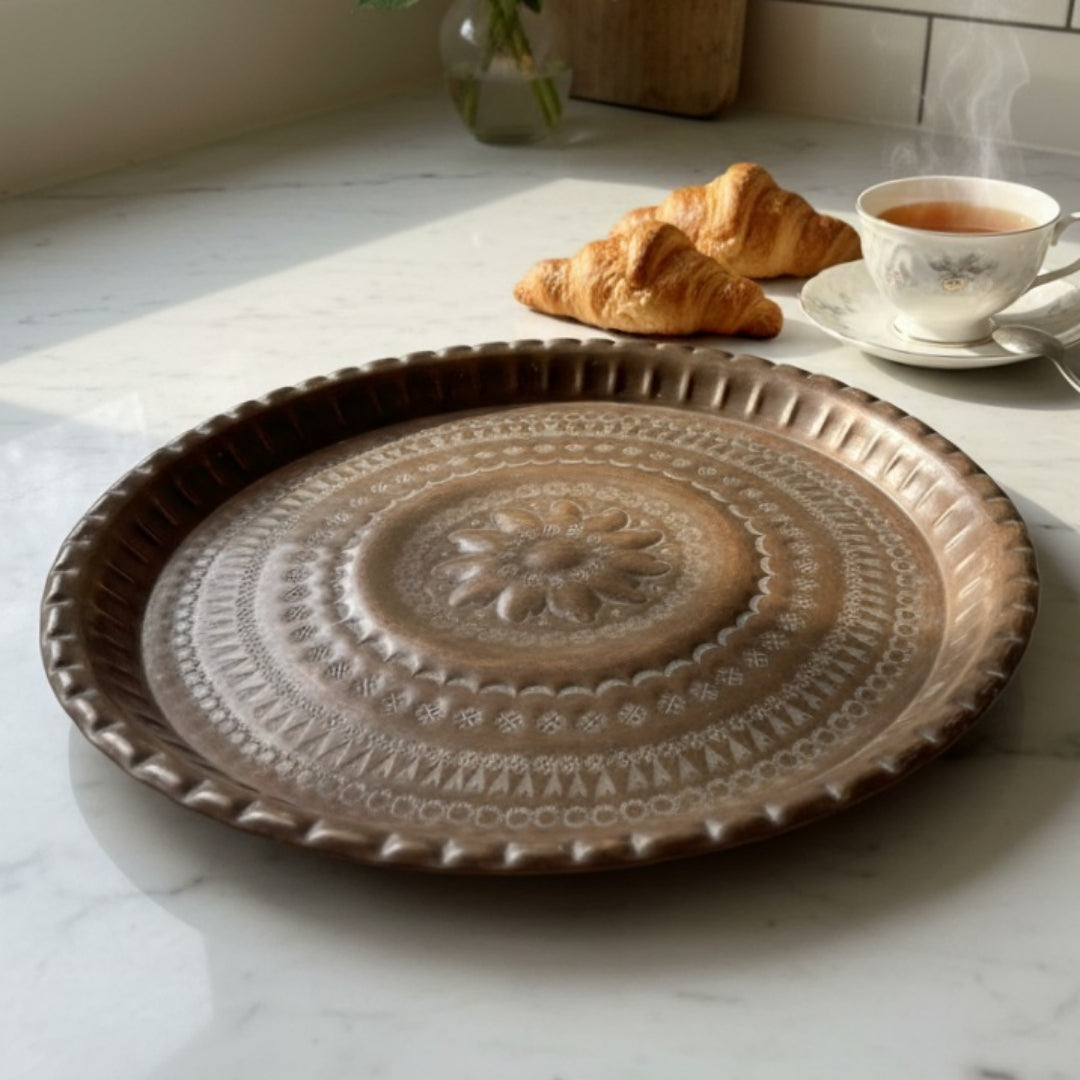 1982 Antique Brass Engraved Plate | Large Decorative Brass Plate