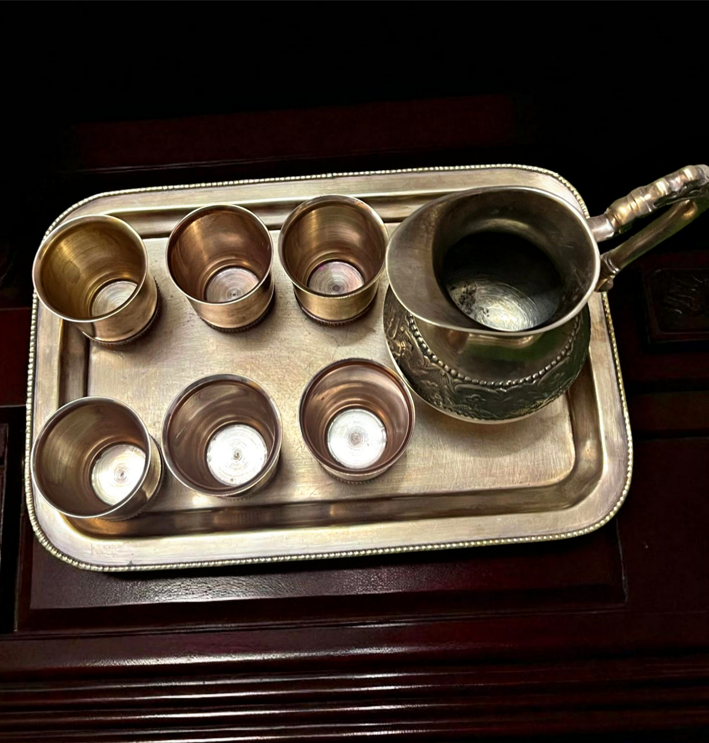 Antique Brass Refreshment Set | Traditional Jug, Glass & Tray