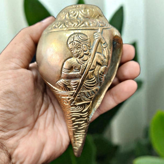 Antique Brass Shankh | Rare Engraved Pital Decor Piece