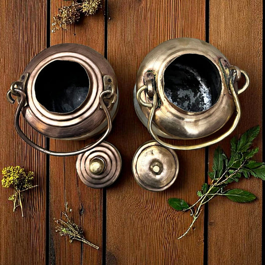 Antique Brass Storage Box in Pair | Traditional Utility Dabba Set