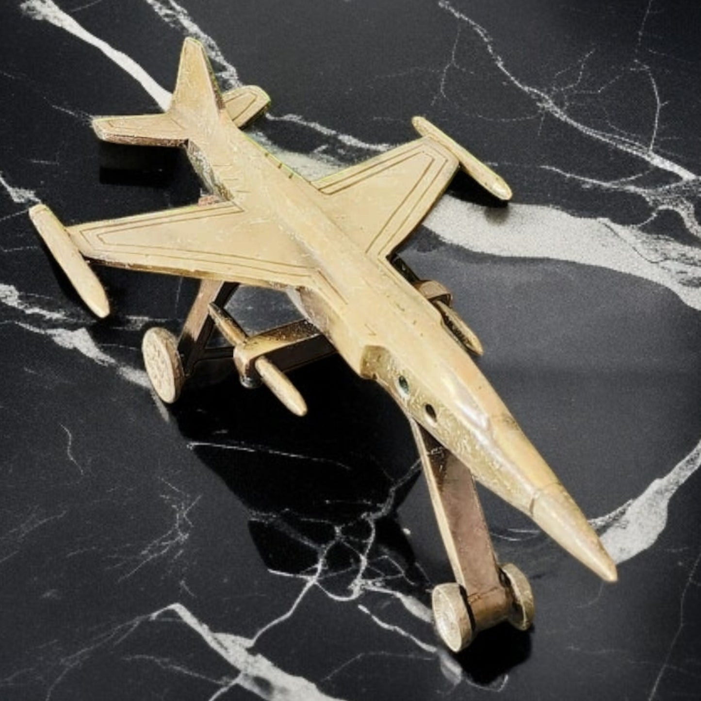 Antique Brass Fighter Jet | Aviation Collectible | Décor Accent
