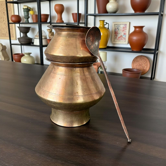 Antique Brass Cooking Bowl Pair | Pittal Bhagona Pair | Traditional Cooking Vessel