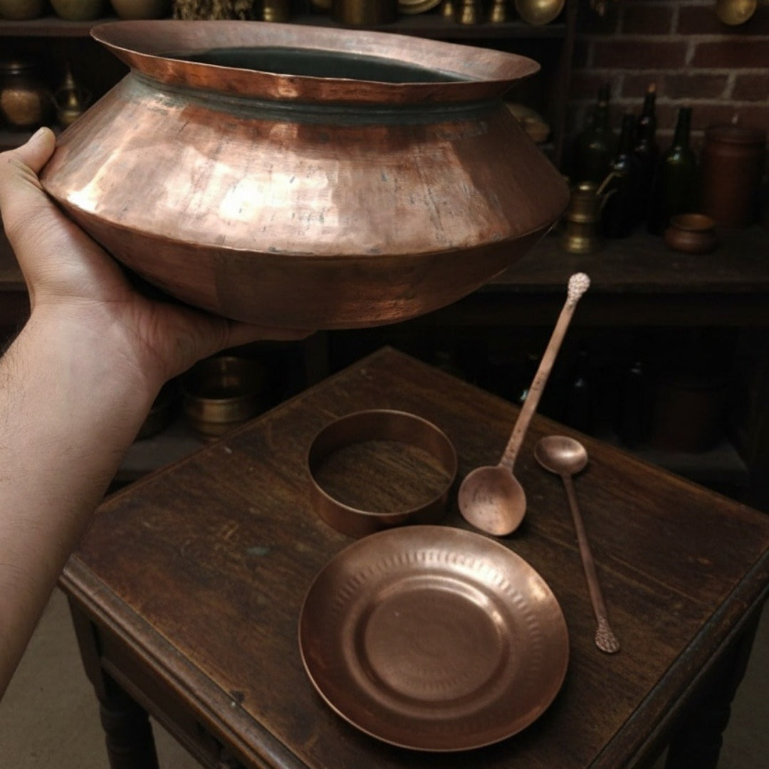 1988 Antique Copper Biryani Deg with Ladle | Traditional Copper Cookware Collectible