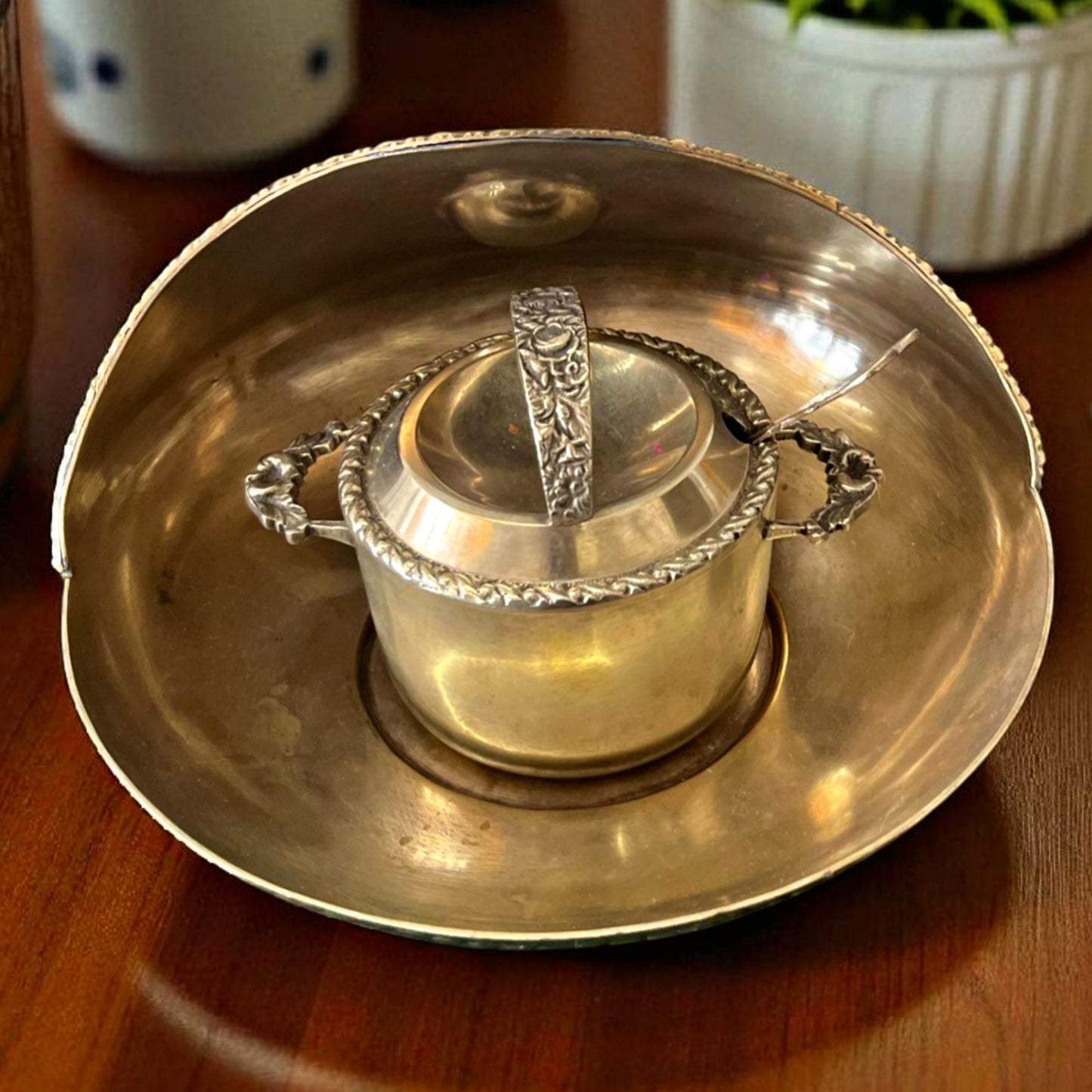 Antique Brass Serving Set | Traditional Bowl & Spoon