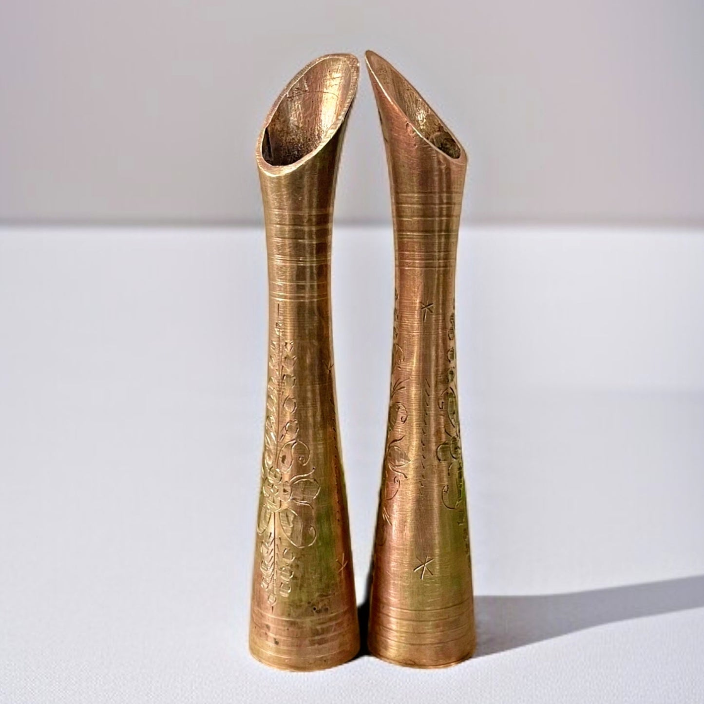 Antique Brass Small Etched Flower Vase | Traditional Craftsmanship | Décor Pair
