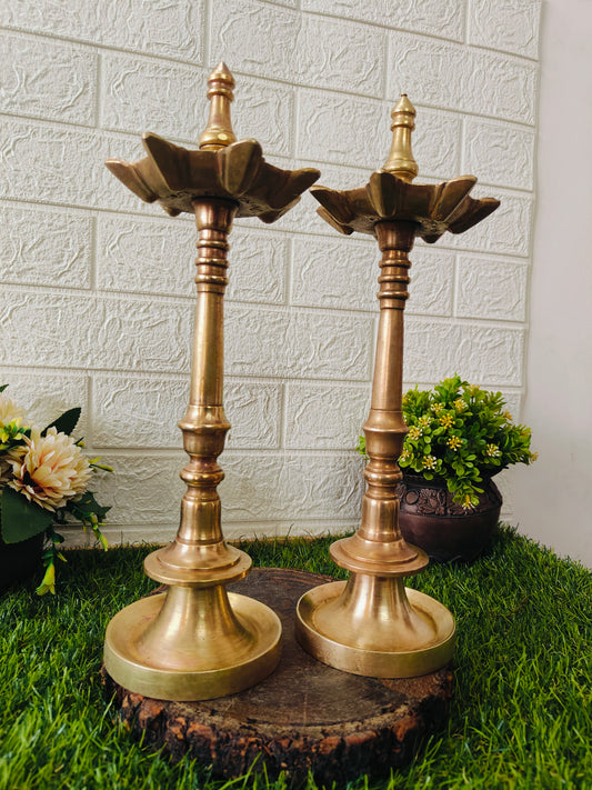 Antique Brass Rare Samay Pair - Oil Lamps - Bombay Antiques