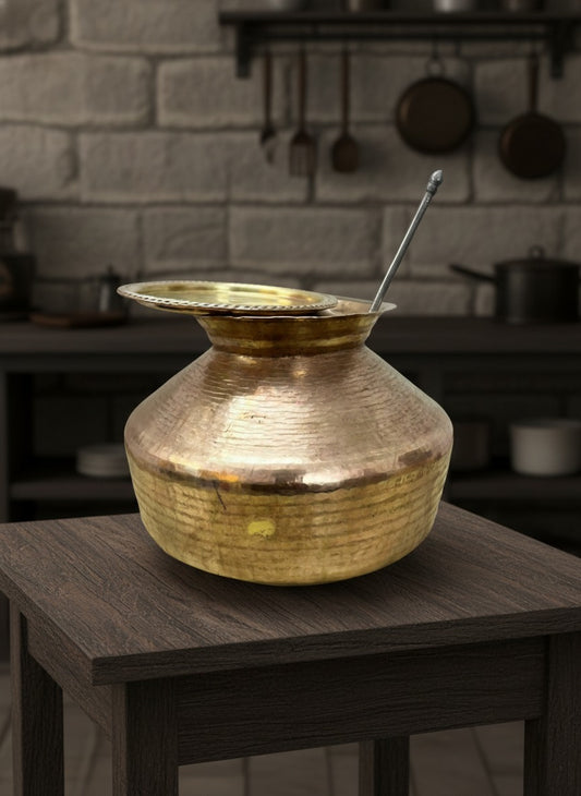 1972 Antique Brass Cooking Bowl with Lid and Ladle | Traditional Kitchen & Dining Set