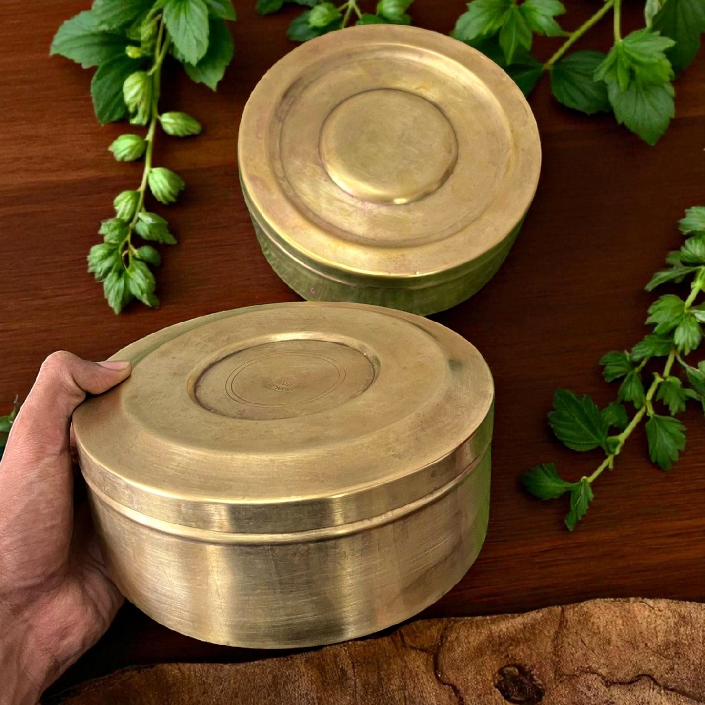 Antique Brass Dabba Set | Traditional Kitchen Storage Containers Pair
