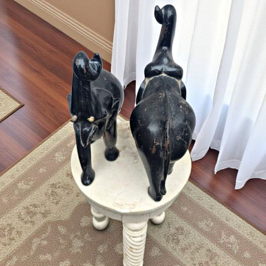 Antique Rosewood Elephant Pair | Decorative Wooden Animal Figurines